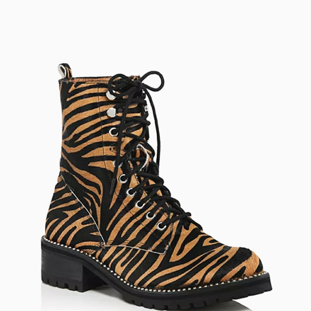 New Aqua Women's Jax Studded Tiger Print Hiker Boots Bloomingdale Exclusive 5.5